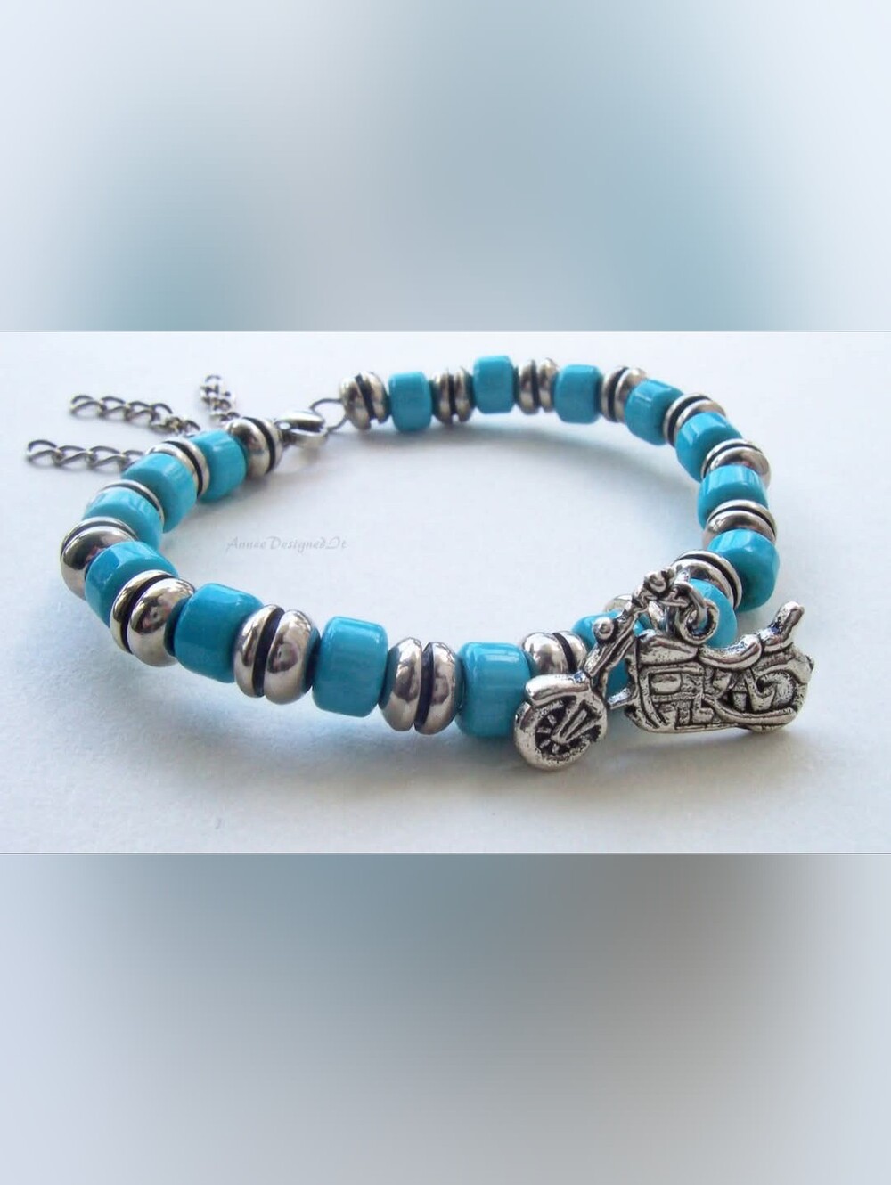 Turquoise Beaded Motorcycle Charm Bracelet - Women Jewelry